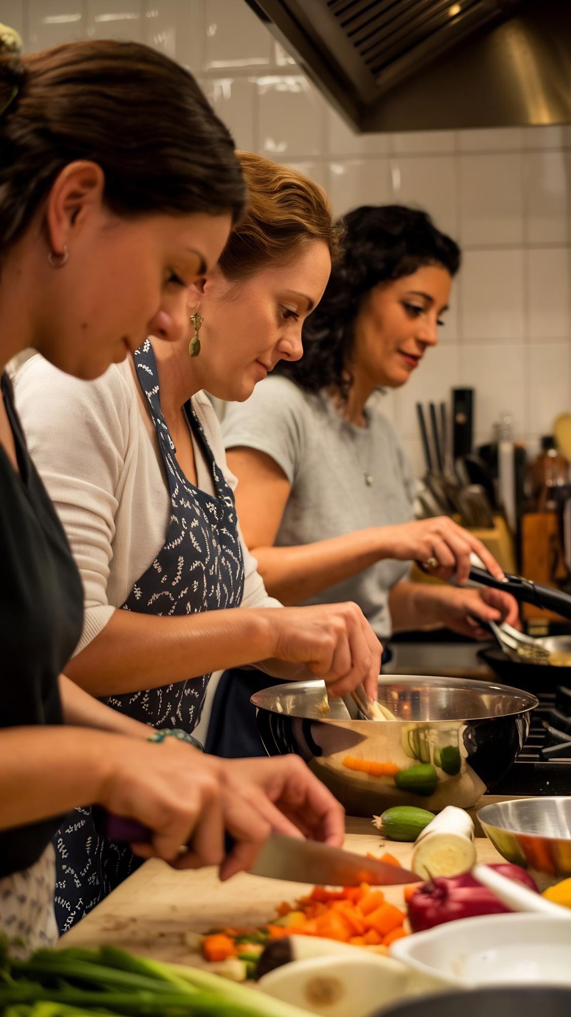 Interior do atelier com alunos a cozinhar